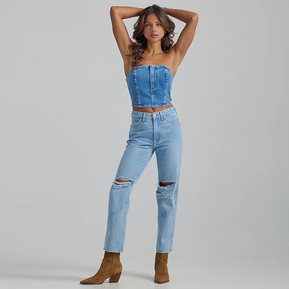 NWT New Wrangler Wild West High Rise Straight Destructed Jeans Size 27